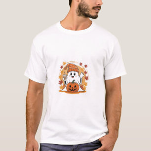 Camiseta Fantasma Simpático Acenando com Touca Laranja e Ca