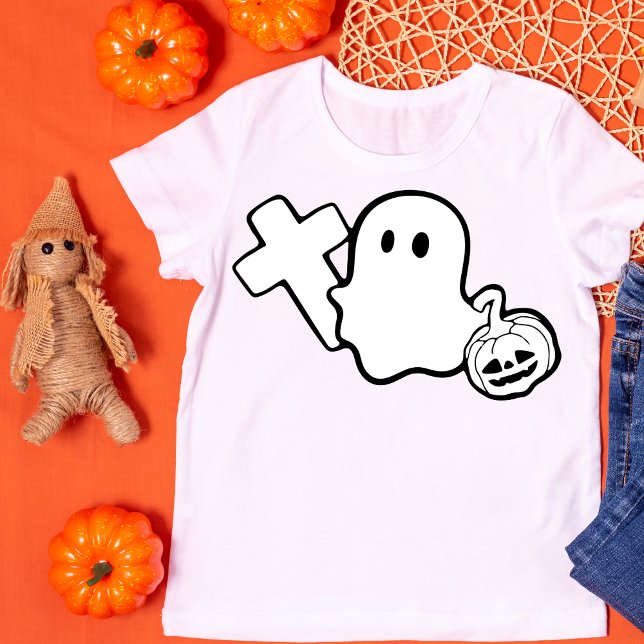 Camiseta Fantasma Spooky com Cross e Pumpkin Halloween (Criador carregado)