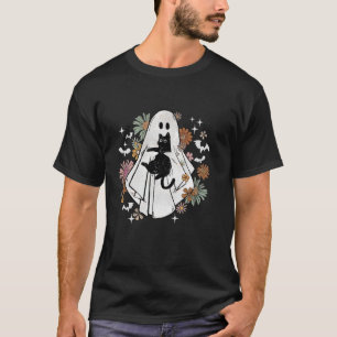 Camiseta Fantasma Spooky Segurando Cabelo Floral Negro