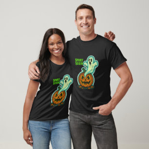 Camiseta Fantasma Spooky Sobre Pumpkin Jack-O-Lanterna