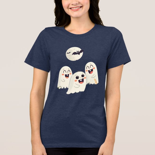 Camiseta Fantasmas alegres que desfrutam do Halloween sob a (Frente)