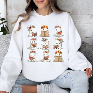 Camiseta Fantasmas Bonitos do Halloween Com Livros Cozy Cae