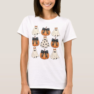 Camiseta Fantasmas bonitos e Pumpkins Padrão de Halloween