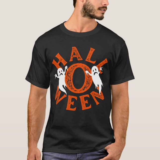 Camiseta Fantasmas da Tipografia Laranja do Halloween (Frente)