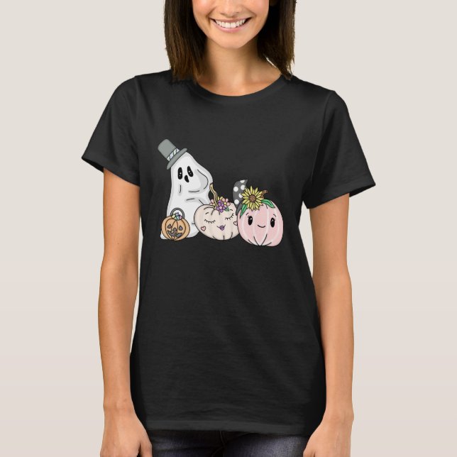 Camiseta Fantasmas e Bombeiros Rosa do Halloween Boo (Frente)