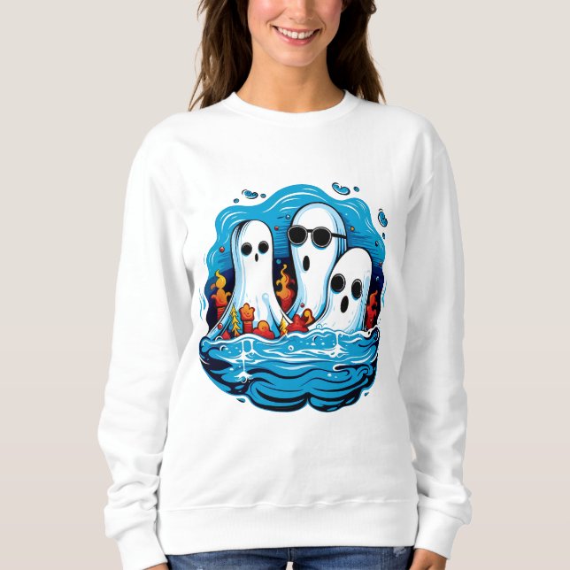 Camiseta Fantasmas encarados em folha para o Dia das Bruxas (Frente)