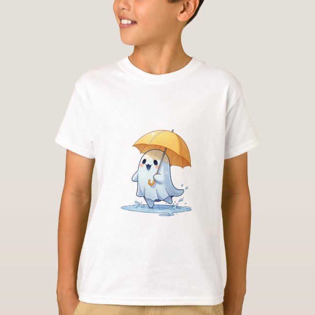 Camiseta Fantasmas Felizes de Crianças em Poça de Chuva (Frente)