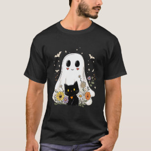 Camiseta Fantasmas Florais Fantasia de Gato Preto para Home