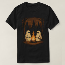 Camiseta Fantasmas Fofos ao Redor da Fogueira de Halloween