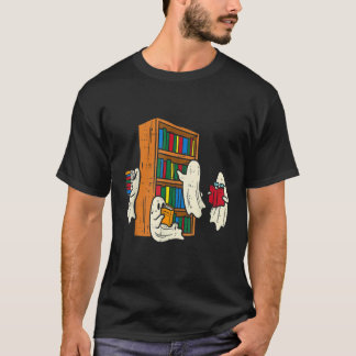 Camiseta Fantasmas Lendo Livros Professor Halloween Bibliot