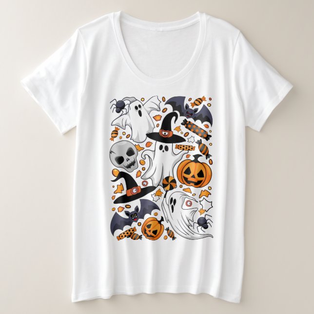Camiseta Fantasmas Spooky e Monstros Cute Assustadores (Frente do Design)