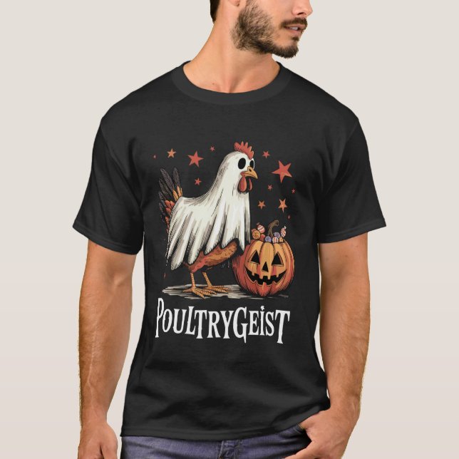Camiseta Fantasminha de frango engraçado do Halloween Poult (Frente)