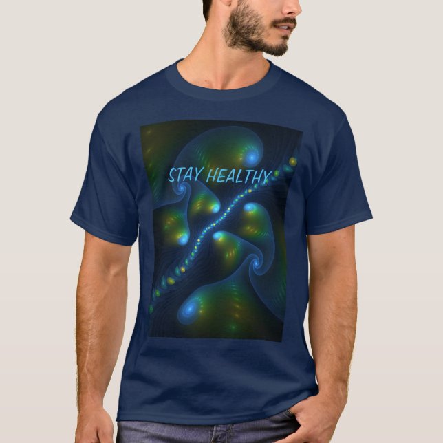 Camiseta Fantasy Abstrato Azul Verde Amarelo Texto Fractal (Frente)