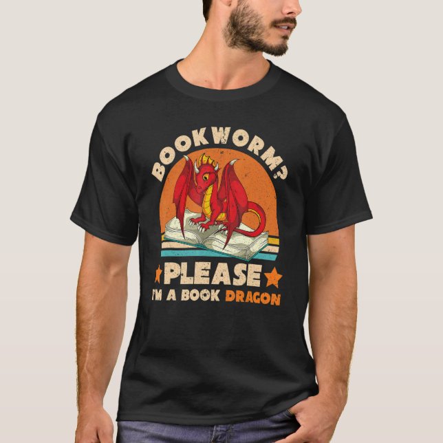 Camiseta Fantasy Animal Book Dragon Bookworm Retro Reading (Frente)