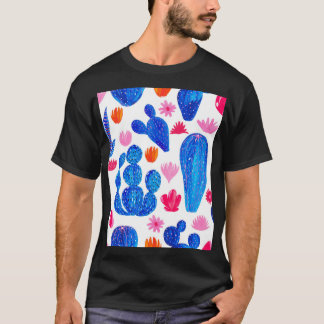 Camiseta Fantasy Cactos: Padrão Decorativo Sem Olhos.
