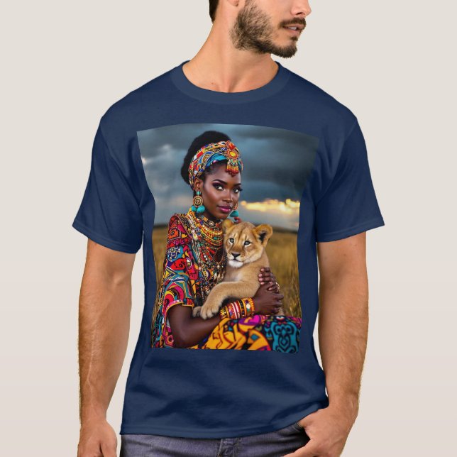Camiseta Fantasy Cute African Woman Lion (Frente)