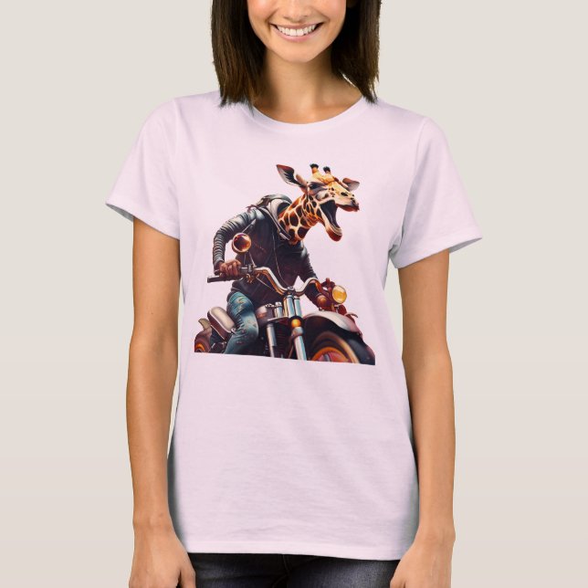 Camiseta Fantasy Cute Giraffe Riding Bike (Frente)