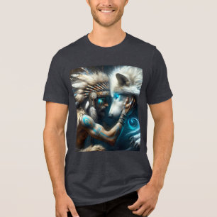 Camiseta Fantasy Cute Man Hugging Wolf