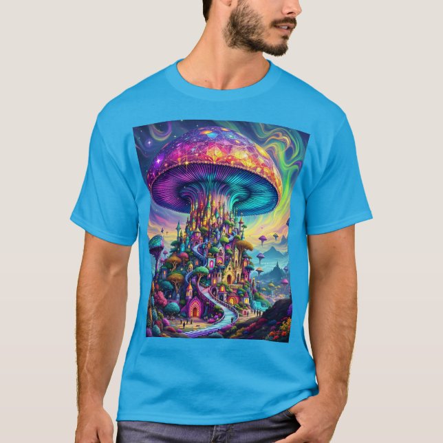 Camiseta Fantasy Cute Mushroom Rainbow Skies (Frente)