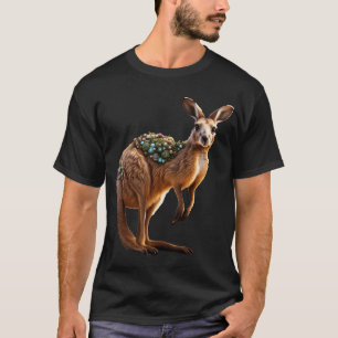 Camiseta Fantasy Cute Vivid Kangaroo Portrait Flowers