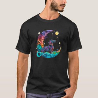 Camiseta Fantasy Dachshund Dog Cute Crescent Moon Paper Art
