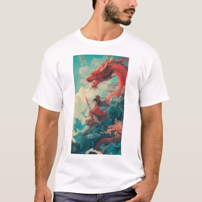 Camiseta Fantasy Dragon Rider Poster (Frente)
