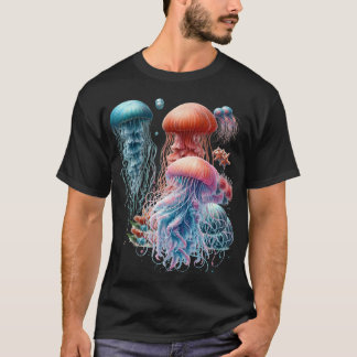 Camiseta Fantasy jellyfish in pastel turquoise and orange