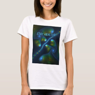 Camiseta Fantasy Luzes Abstrato Azul Verde Amarelo Fractal