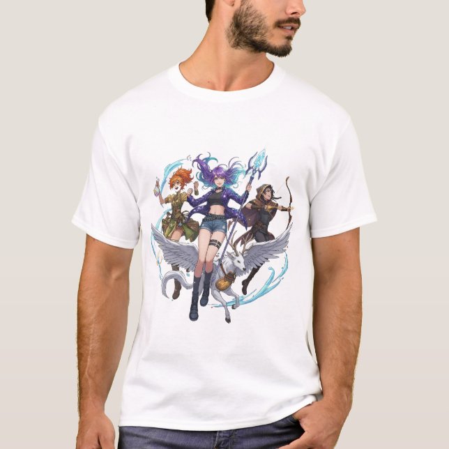 Camiseta Fantasy Magic Trio PNG, Anime Style Wizard, Archer (Frente)