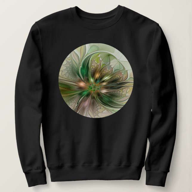 Camiseta Fantasy Moderna Abstrato, Flor Fractal Colorida (Frente do Design)