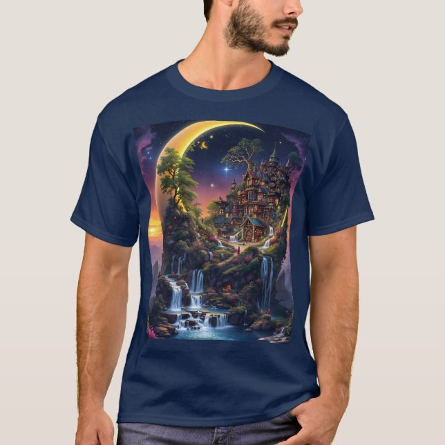 Camiseta Fantasy Moon Waterfall Forest (Frente)