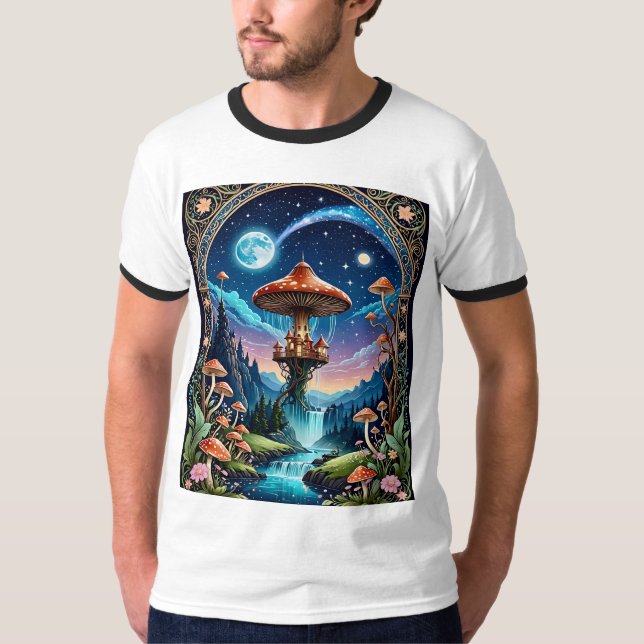 Camiseta Fantasy Mushroom Castle Dreamscape T Shirt (Frente)