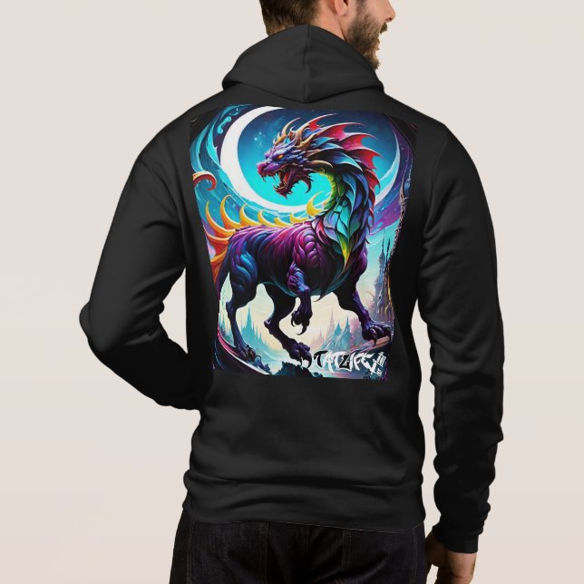 Camiseta Fantasy Rainbow Dragon Com A Lua Hoodie (Verso)