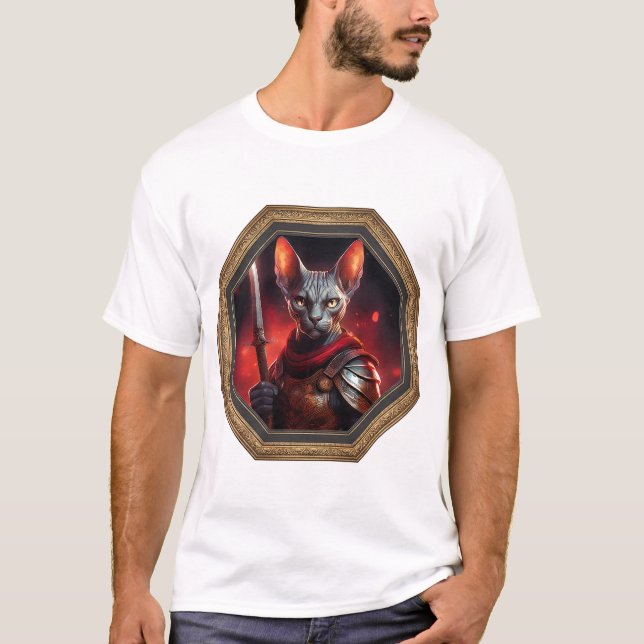 Camiseta Fantasy Sphinx Cat Warrior In Frame (Frente)