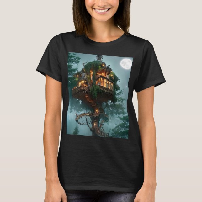 Camiseta Fantasy Tree House Trabalho de arte digital (Frente)