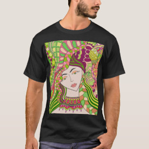 Camiseta Fantasy Woman: Abstrato Primavera Folk.