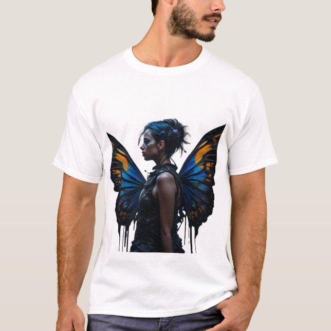 Camiseta Fantasy Woman e Butterfly Wings Arte AI (Frente)
