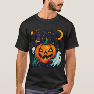 Camiseta Farbenfrohes Halloween Pixelart – Kürbis, Geist & 
