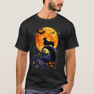 Camiseta Fardo de Cão Corgi Lua Abóbora Dia das Bruxas Fant