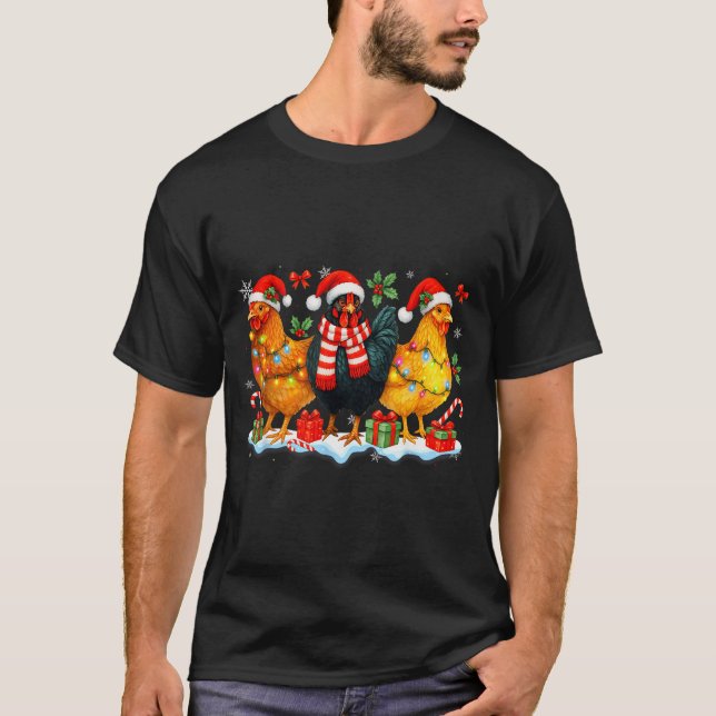 Camiseta Farm Animal Funny Chicken Christmas Lights Cute Xm (Frente)