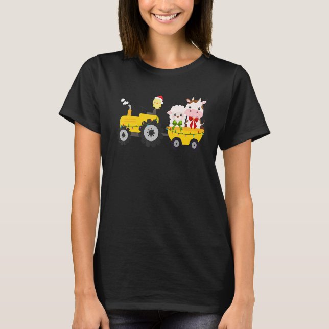 Camiseta Farm Tractor Cow Sheep Chick Christmas Xmas Family (Frente)