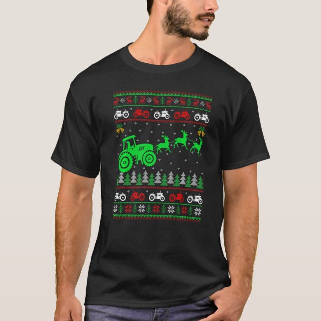 Camiseta Farm Tractor Reindeer Xmas Farming Farmer Ugly Chr (Frente)