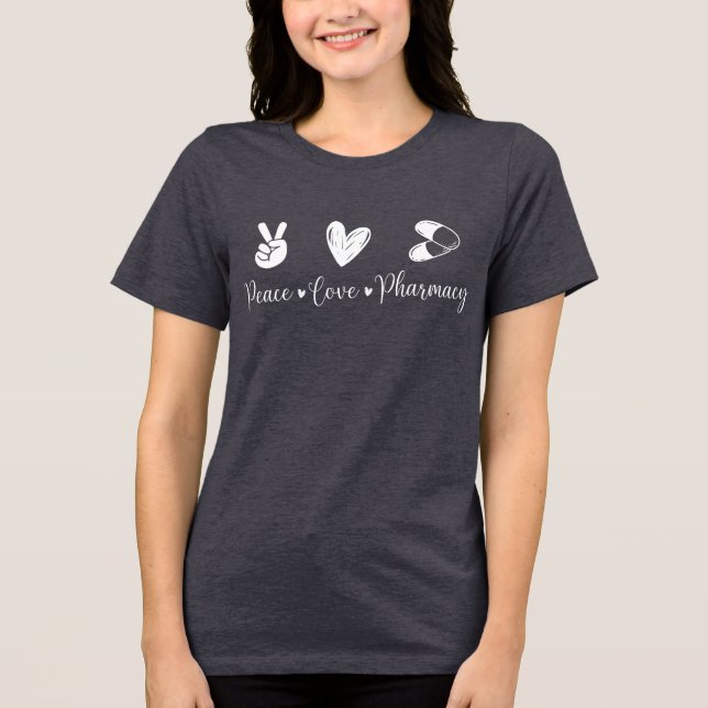 Camiseta Farmácia Engraçada Paz Amor (Frente)