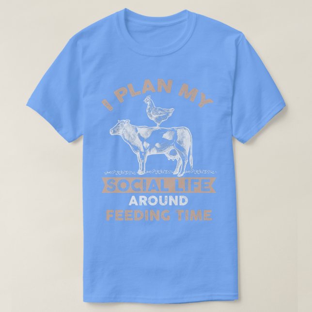 Camiseta Farmer Chicken Cow Cattle My Social Life Around Fe (Frente do Design)