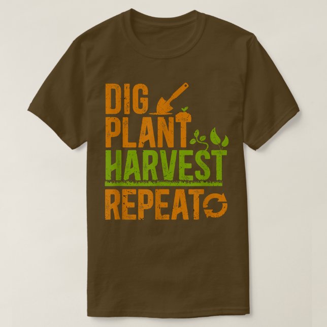 Camiseta Farmer Dig Plant Harvest Repetitivo Fazenda Farmin (Frente do Design)