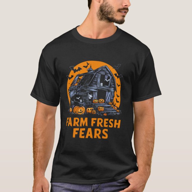 Camiseta Farmer Entusiasmado Trator de Halloween Spooky Pum (Frente)