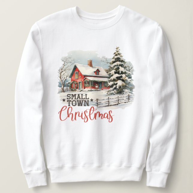 Camiseta Farmhouse Russo de Natal de Pequena Cidade (Frente do Design)