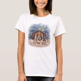 Camiseta Farmhouse Russo Natal Natividade Por Aquarela