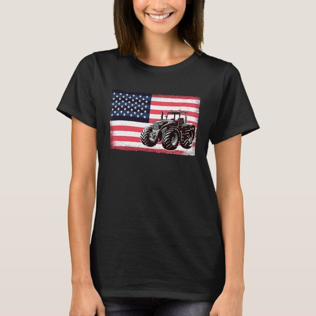 Camiseta Farming Truck Driver Tractors USA American Flag Fa (Frente)