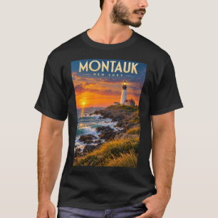 Camiseta Faro de Montauk Point ao Pôr do Sol Nova York 
